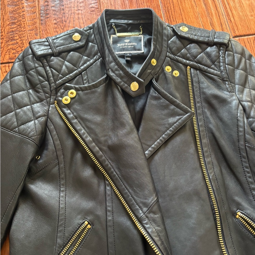 Juicy Ciuture Leather Jacket with Gold Accents